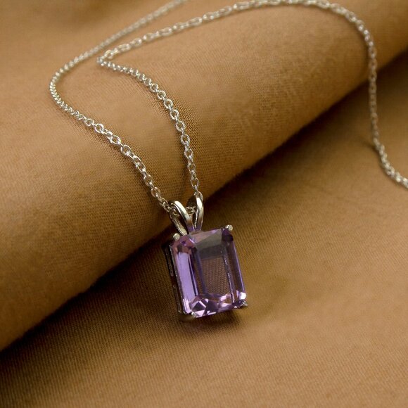 Natural 3cts Amethyst Silver Pendant Necklace, Stamped 925, February Birthstone - Picture 4 of 10